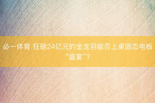 必一体育 狂砸24亿元的金龙羽能否上桌固态电板“盛宴”?